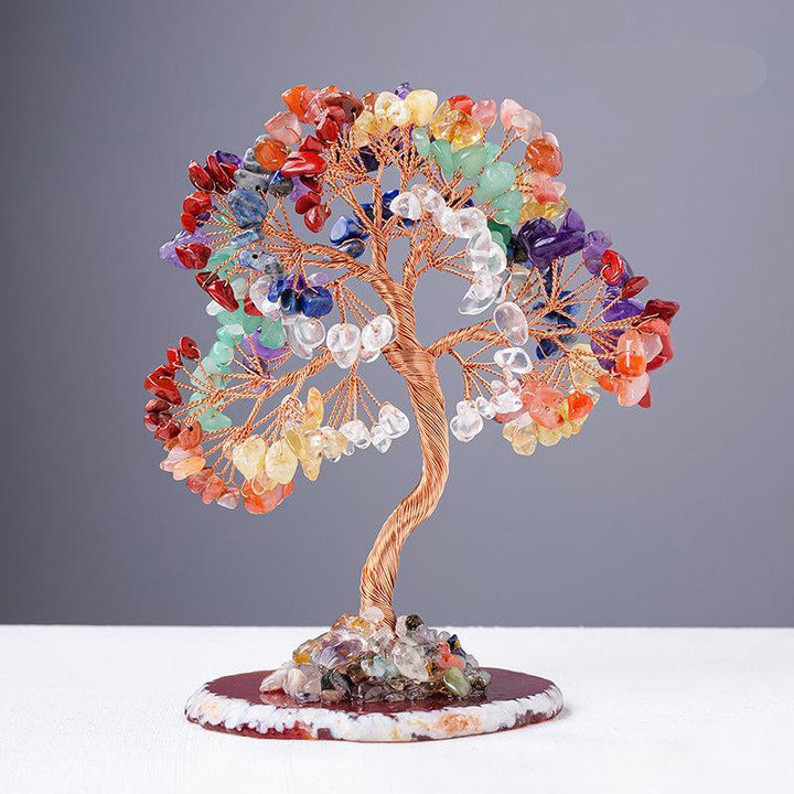 rainbow crystal wealth tree with agate base