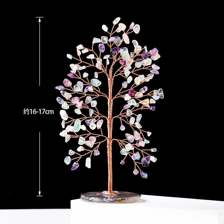 size of natural tall crystal chip agate base wealth tree