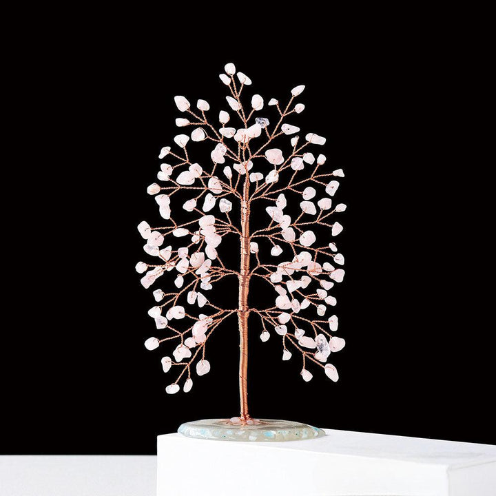 rose quartz tall crystal chip agate base wealth tree