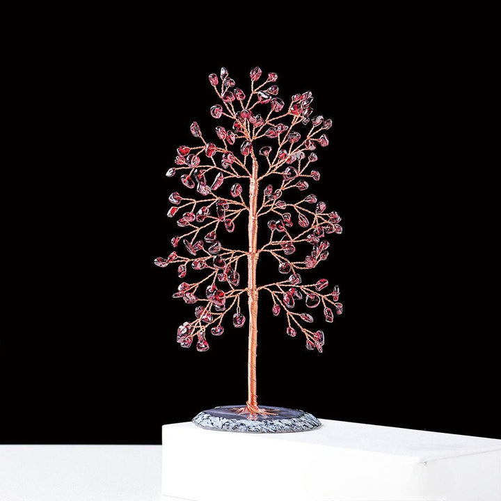 garnet tall crystal chip agate base wealth tree