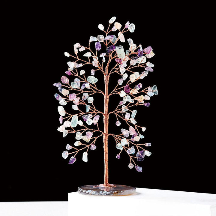 rainbow fluorite tall crystal chip agate base wealth tree