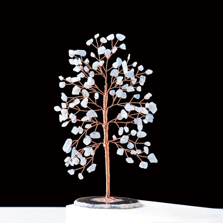 aquamarine tall crystal chip agate base wealth tree