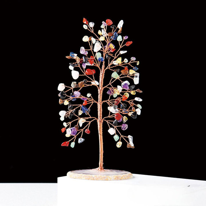 rainbow fluorite tall crystal chip agate base wealth tree