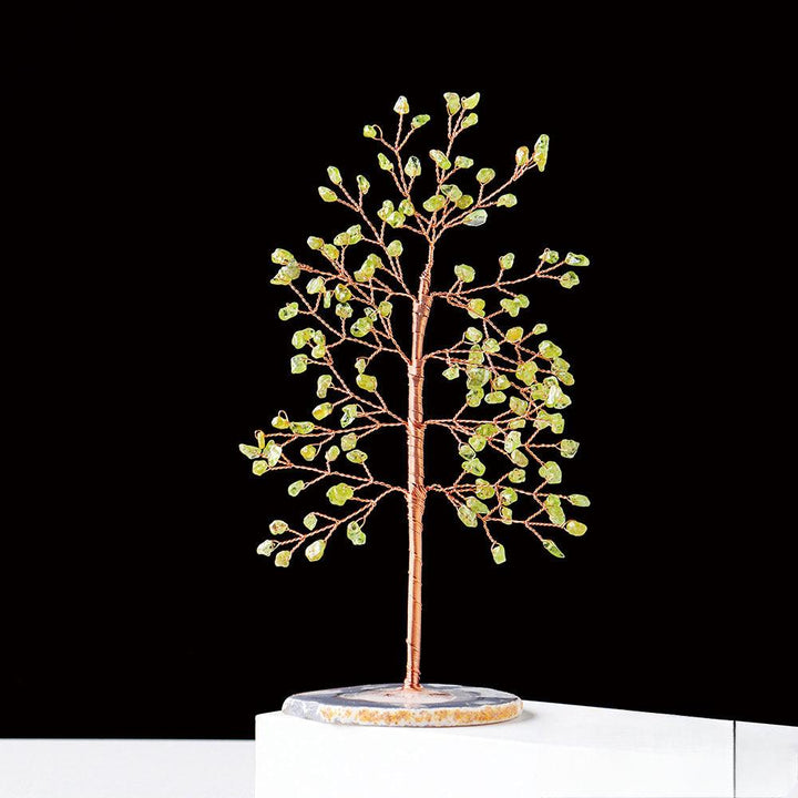 peridot tall crystal chip agate base wealth tree