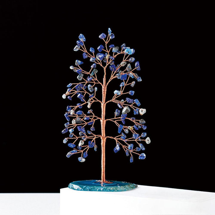 lapis lazuli tall crystal chip agate base wealth tree