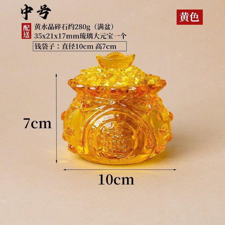 natural yellow citrine and glass wealth bowl ornament small