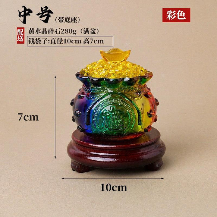 natural yellow citrine and rainbow glass wealth bowl ornament small with base