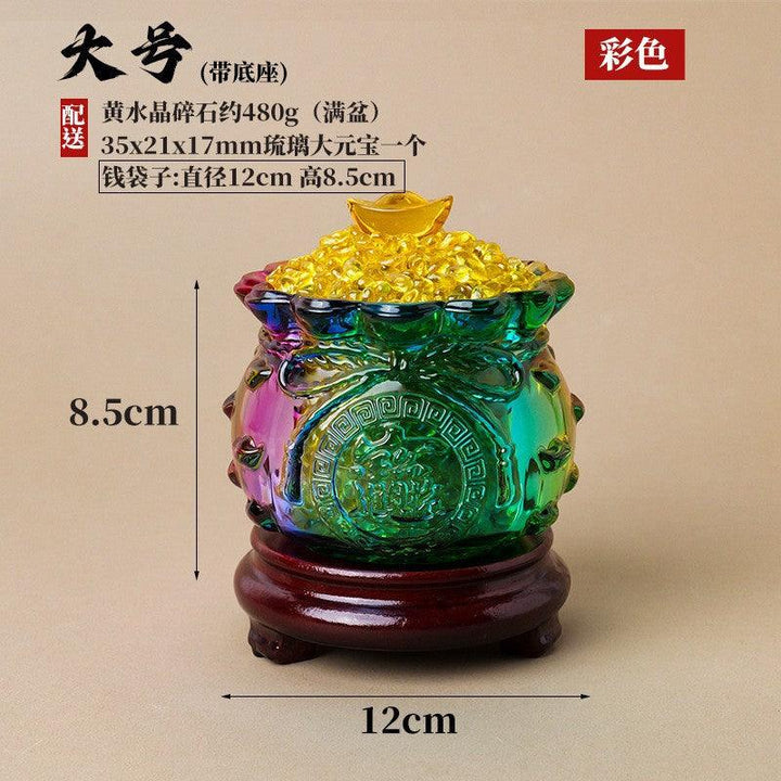natural yellow citrine and rainbow glass wealth bowl ornament large with base