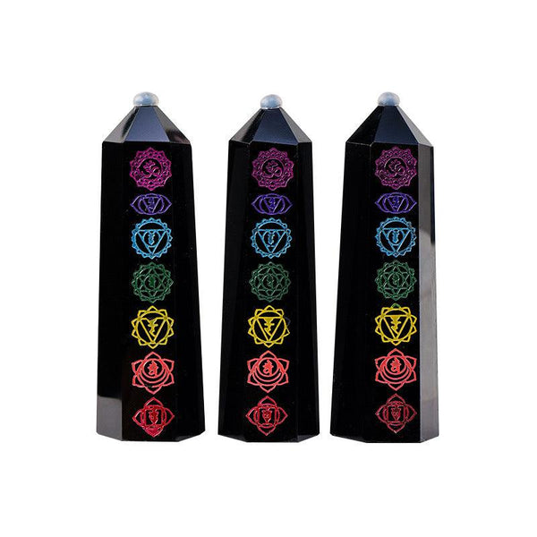 obsidian seven color chakra hexagonal energy crystal tower