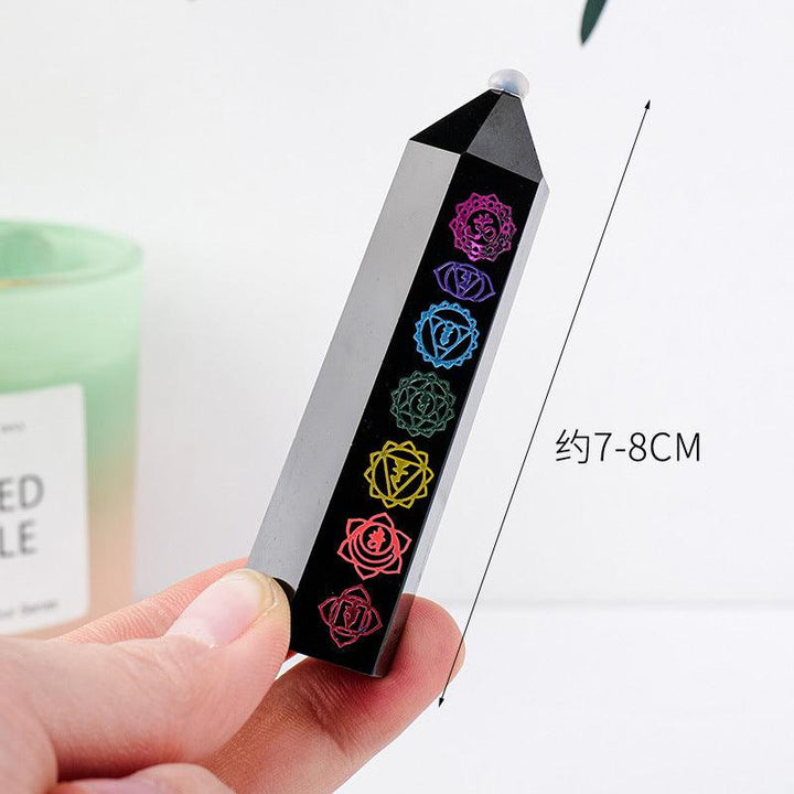 size of obsidian seven color chakra hexagonal energy crystal tower