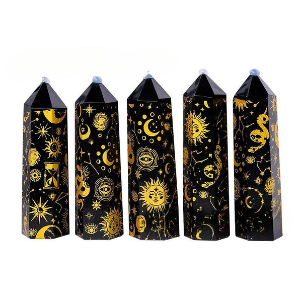 obsidian star moon sun hexagonal energy crystal tower