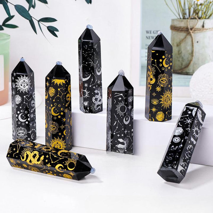 obsidian star moon sun hexagonal energy crystal tower