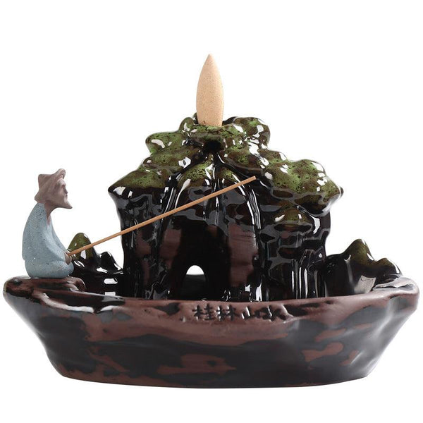 old man fishing water backflow incense burner holder