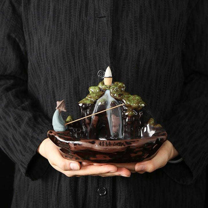 old man fishing water backflow incense burner holder on the table