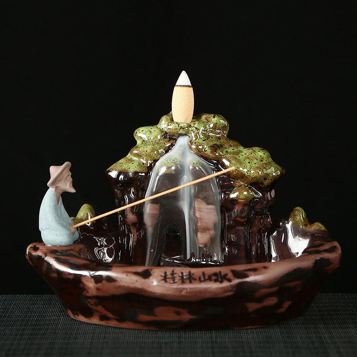 old man fishing water backflow incense burner holder on the table