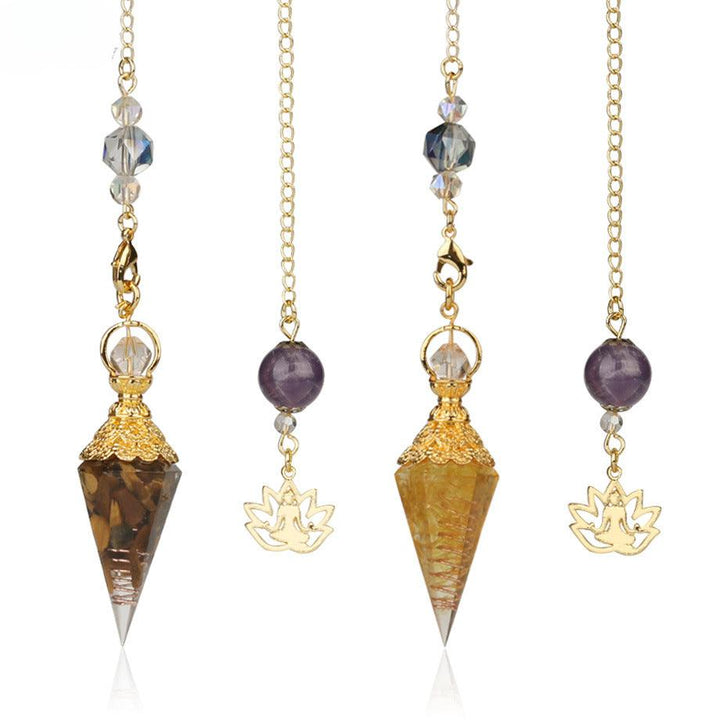 details of pendulum crystal gemstone hexagonal point pendant