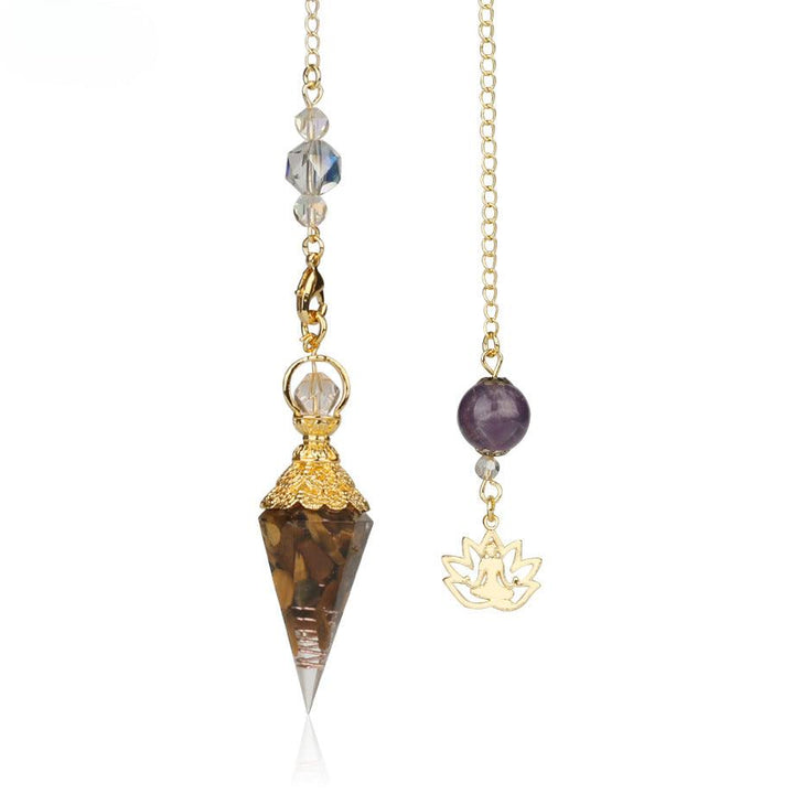 details of pendulum crystal gemstone hexagonal point pendant