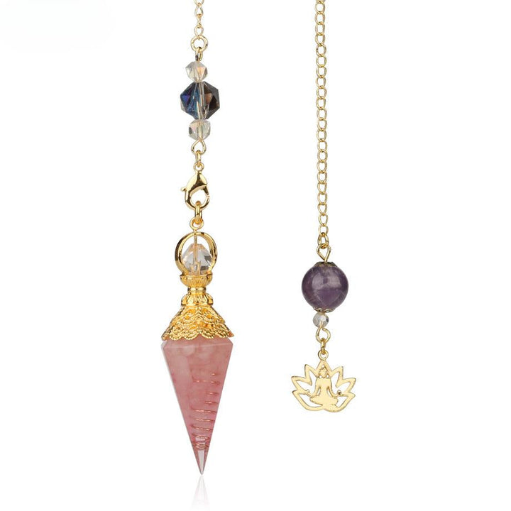 details of pendulum crystal gemstone hexagonal point pendant