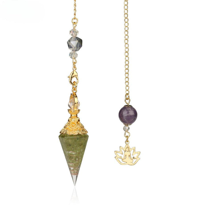 details of pendulum crystal gemstone hexagonal point pendant