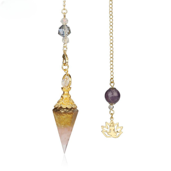 details of pendulum crystal gemstone hexagonal point pendant