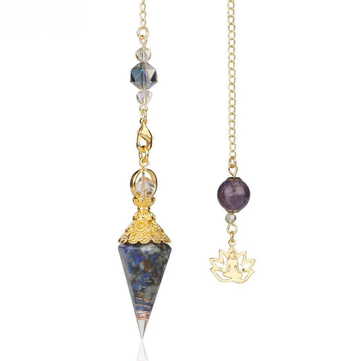details of pendulum crystal gemstone hexagonal point pendant