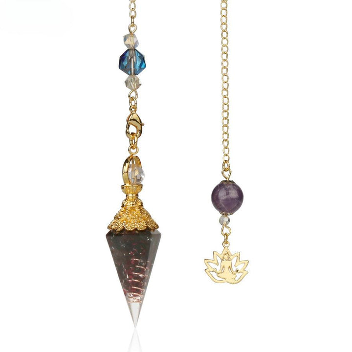 details of pendulum crystal gemstone hexagonal point pendant