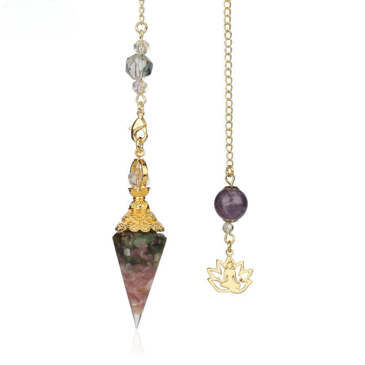 details of pendulum crystal gemstone hexagonal point pendant