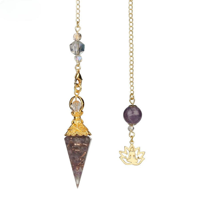 details of pendulum crystal gemstone hexagonal point pendant
