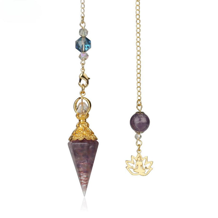 details of pendulum crystal gemstone hexagonal point pendant