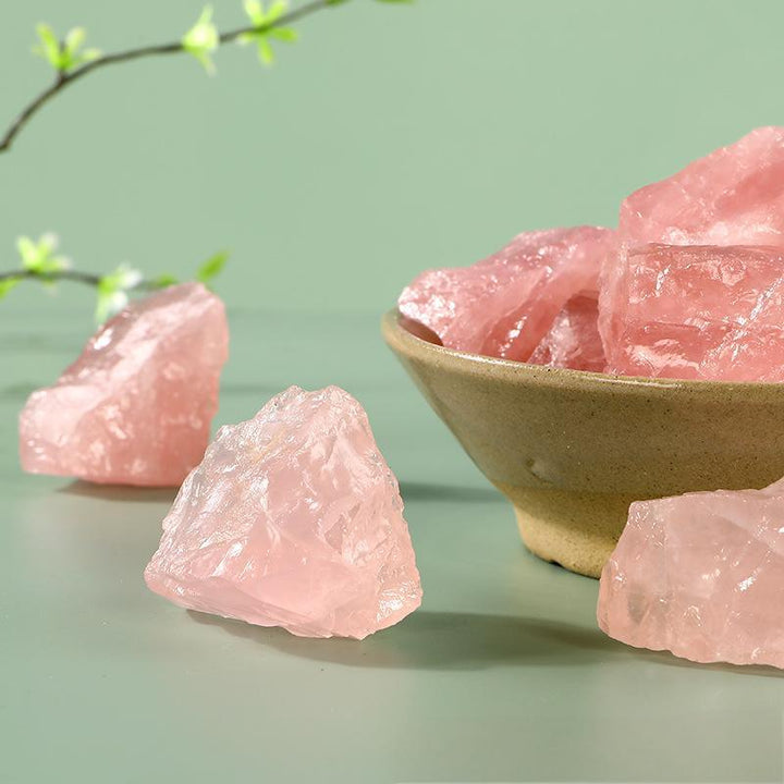 details of pink rose crystal raw stone natural gemstone