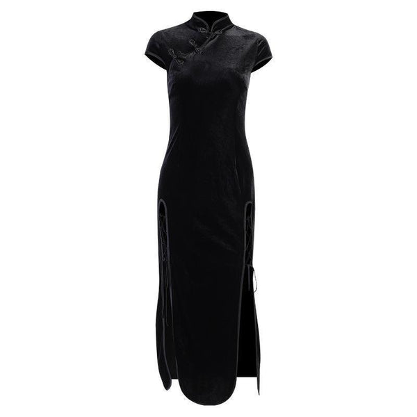 plus size black gothic vintage cheongsam long dress