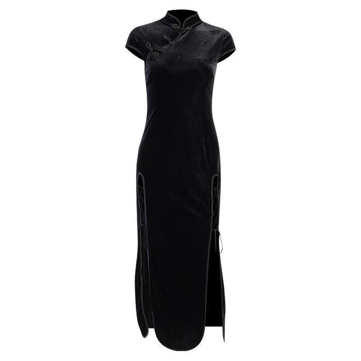 plus size black gothic vintage cheongsam long dress