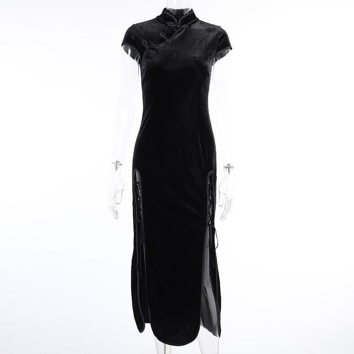 plus size black gothic vintage cheongsam long dress