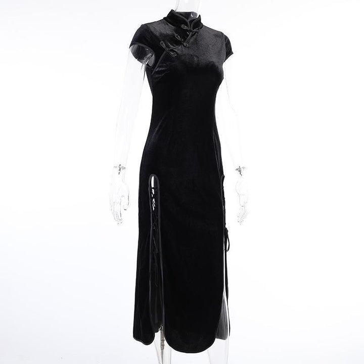 plus size black gothic vintage cheongsam long dress