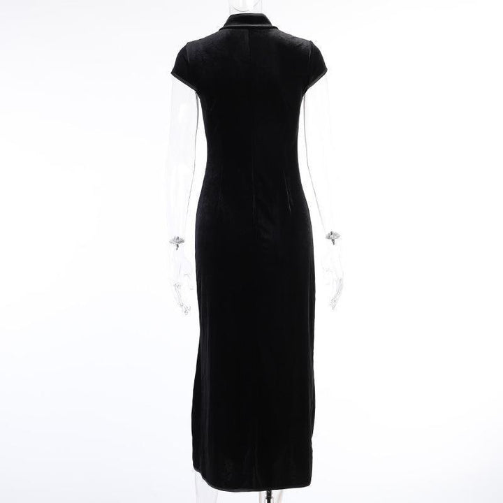 plus size black gothic vintage cheongsam long dress