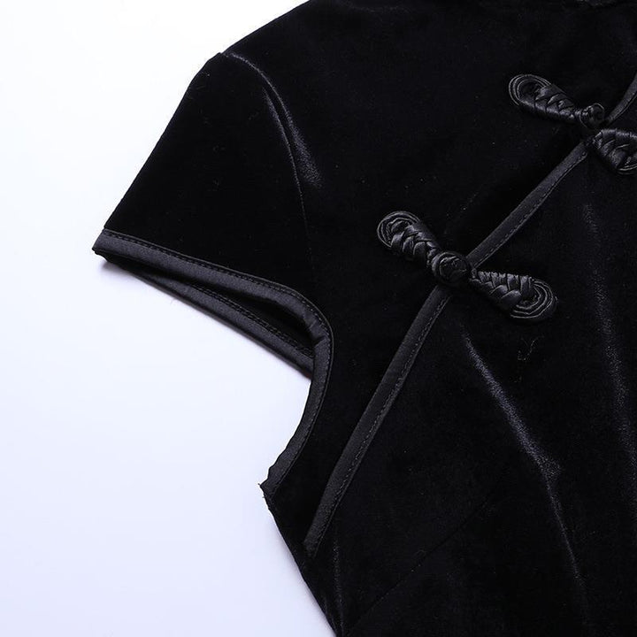 details of plus size black gothic vintage cheongsam long dress