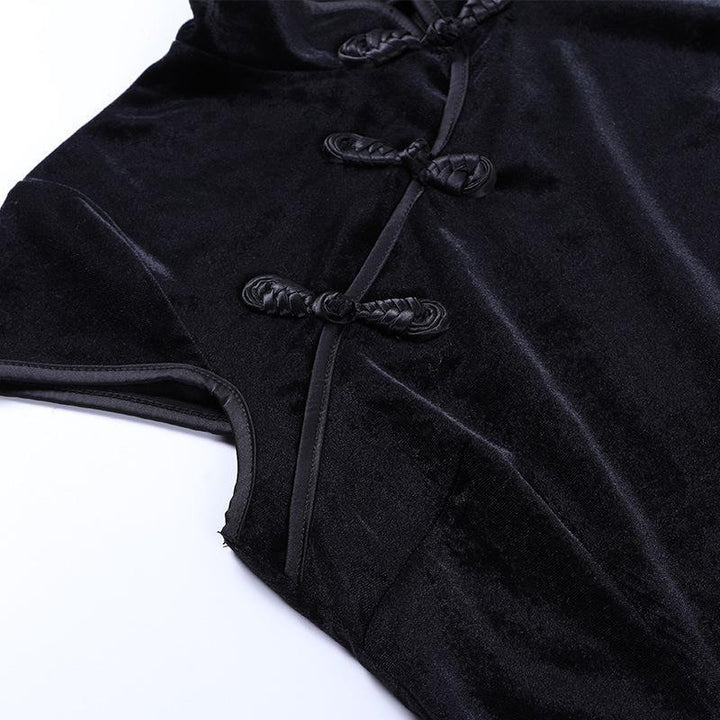 details of plus size black gothic vintage cheongsam long dress