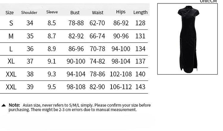 size chart of plus size black gothic vintage cheongsam long dress