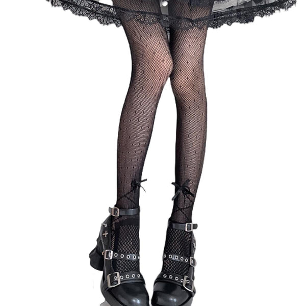 polka dot bow mesh black pantyhose