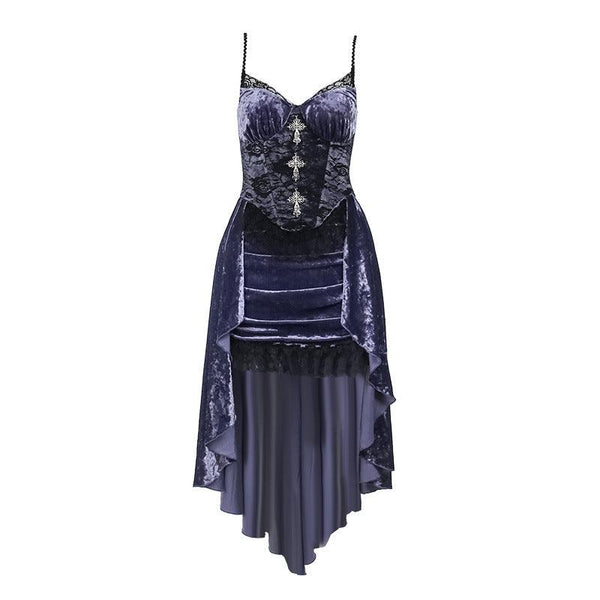 purple and black gothic velvet sexy long dress
