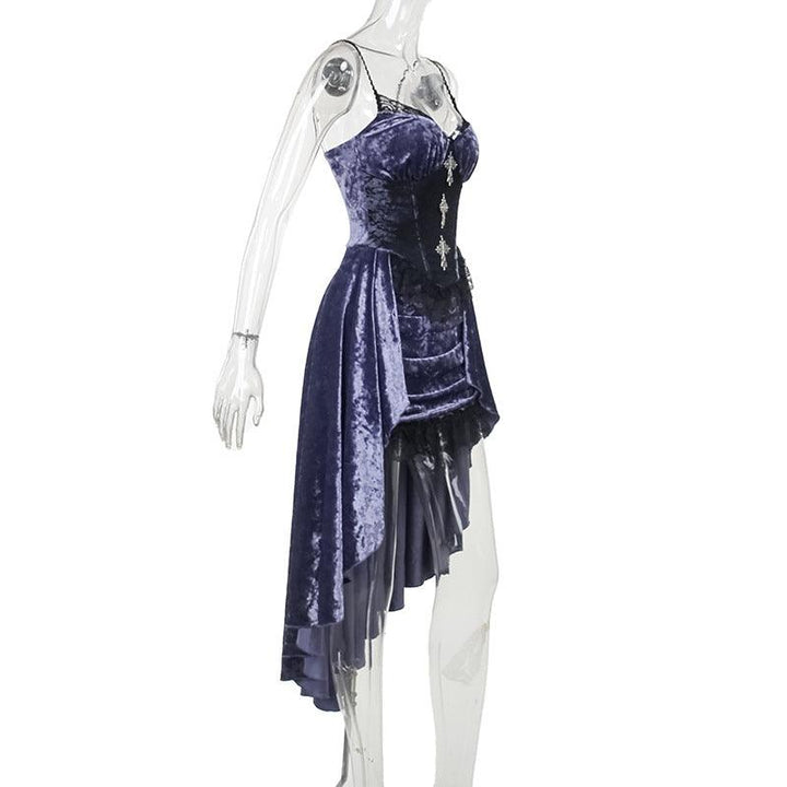details of purple and black gothic velvet sexy long dress