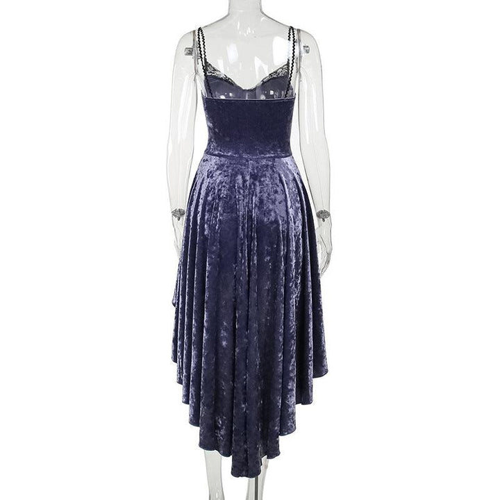 details of purple and black gothic velvet sexy long dress