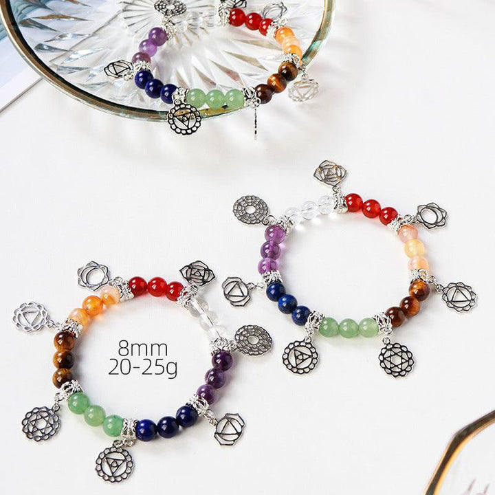 rainbow chakra crystal bracelet with silver plated pendant