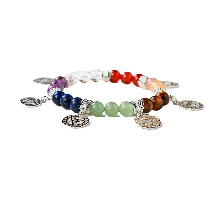 rainbow chakra crystal bracelet with silver plated pendant