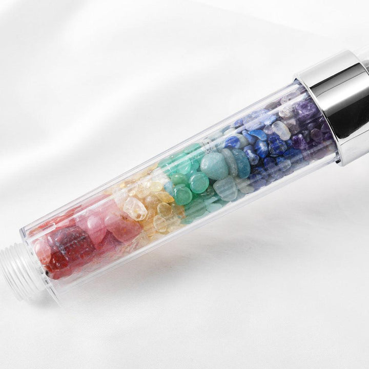 details of rainbow crystal stone multi layer filter shower head