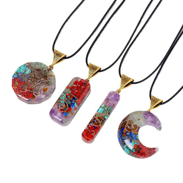 rainbow resin crystal orgone pendant 
necklace