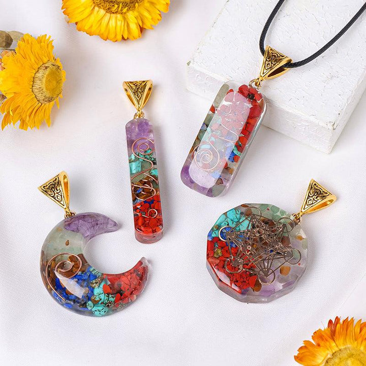 rainbow resin crystal orgone pendant 
necklace