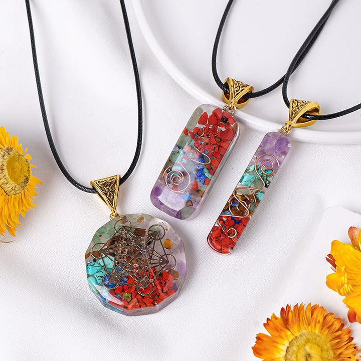 rainbow resin crystal orgone pendant 
necklace