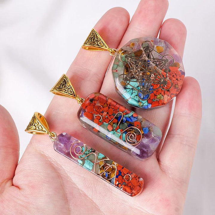 rainbow resin crystal orgone pendant 
necklace