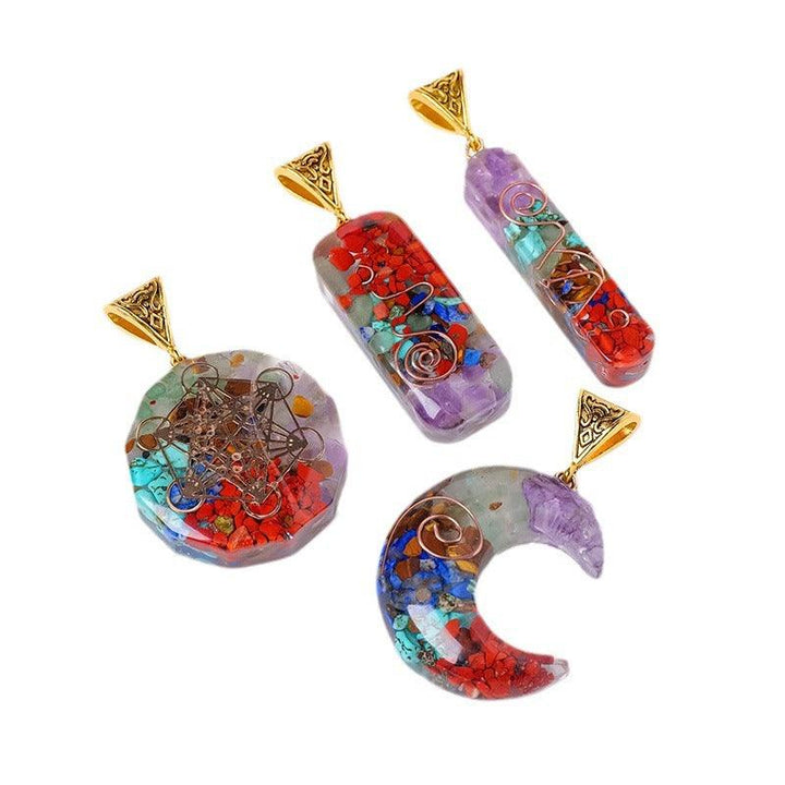 rainbow resin crystal orgone pendant 
necklace